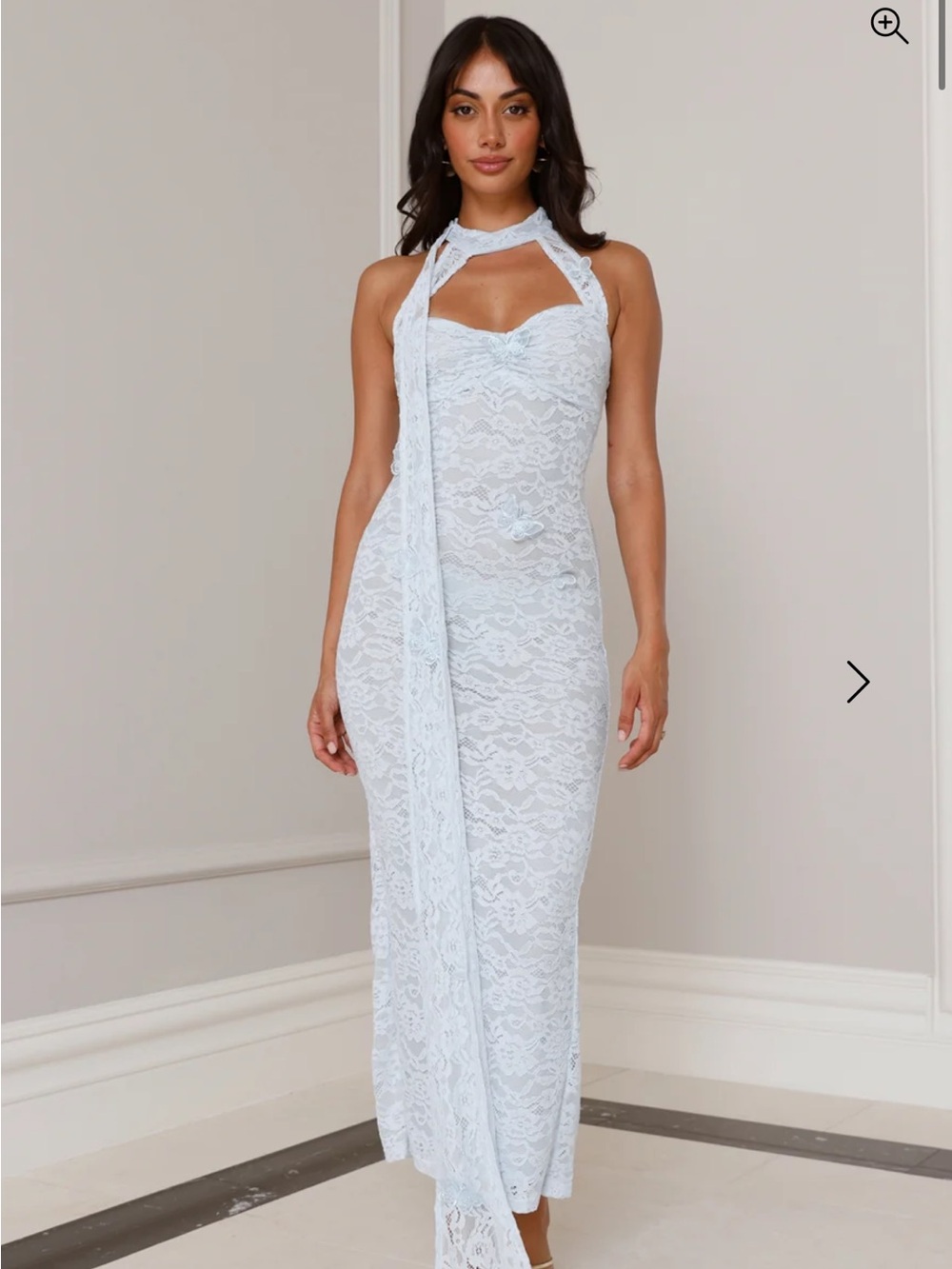 Hello Molly Pale Blue Lace Halter Maxi Dress with Scarf Detail